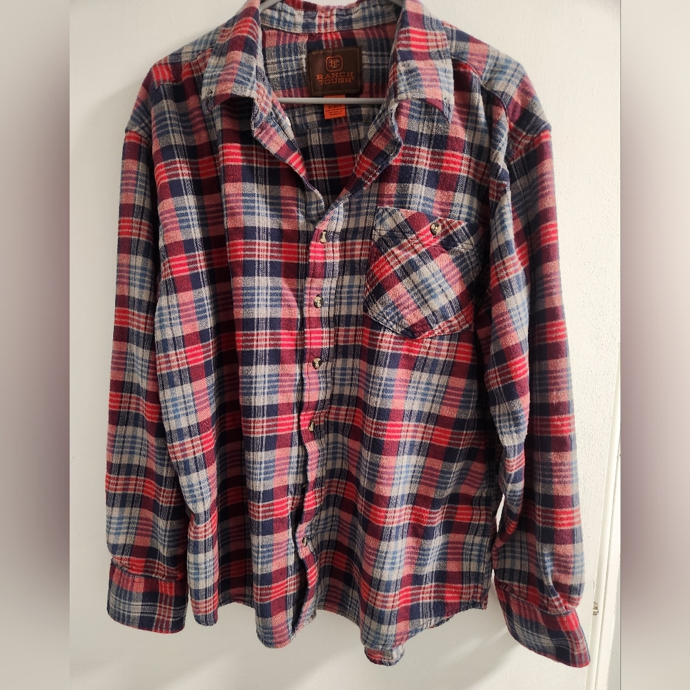 Vintsge Ranch Tough Men's Red and Blue Plaid Shirt ,size XL